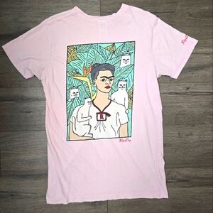 Ripndip Pastel Pink Graphic Frida Khalo Short Sleeve Tee Size Small